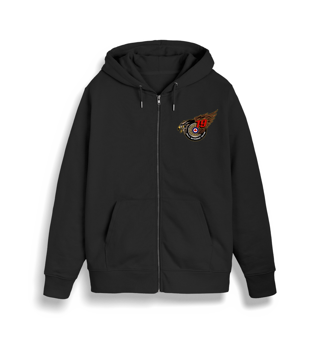 Black 19W Motorcycle Club zip hoodie