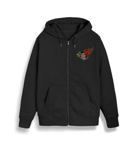 Black 19W Motorcycle Club zip hoodie